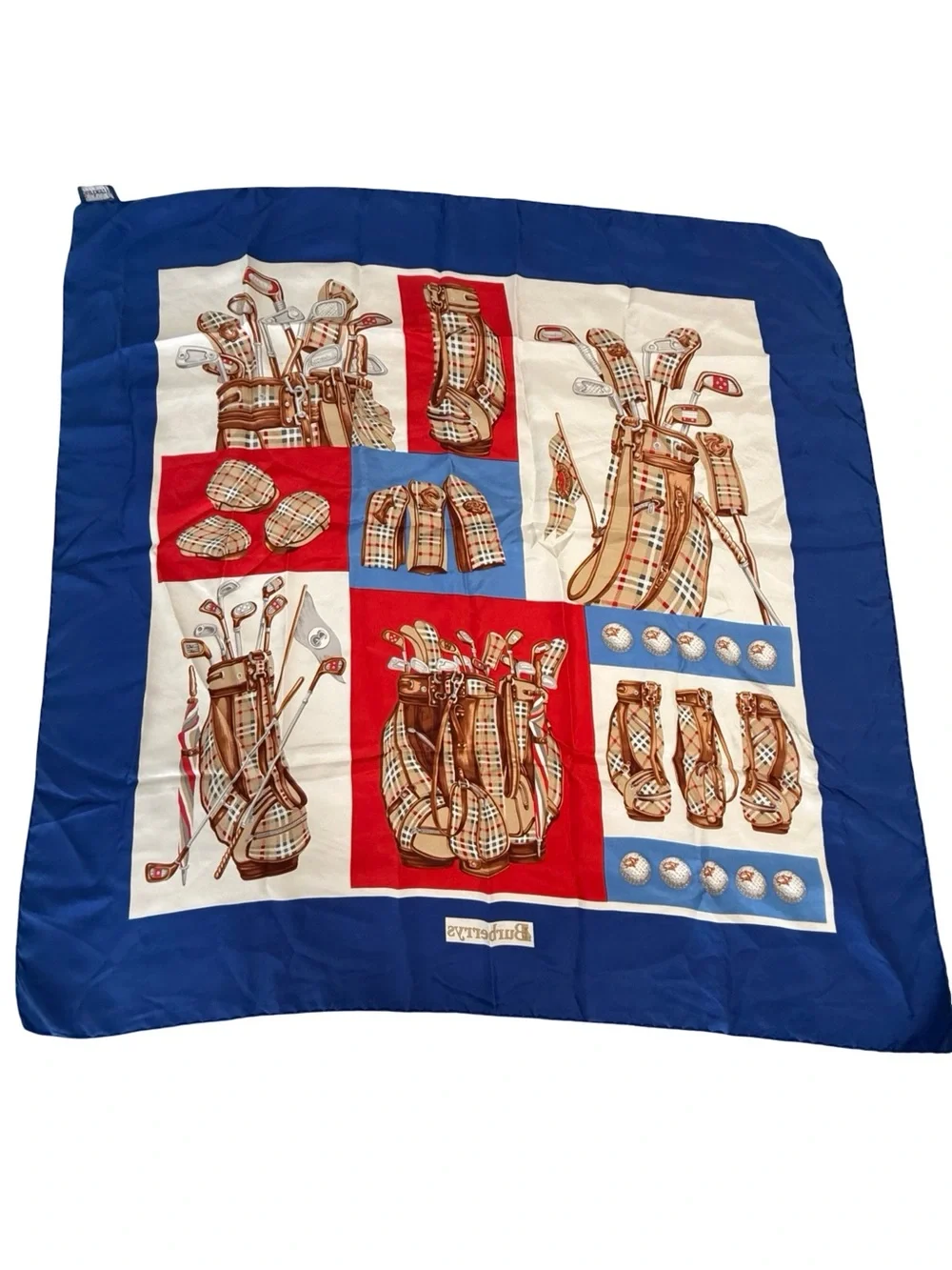 Vintage Burberry silk Golfer Motif Scarf